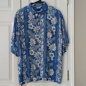 Coconut beach blue white button down casual Hawaiian print shirt Sz XXL EUC